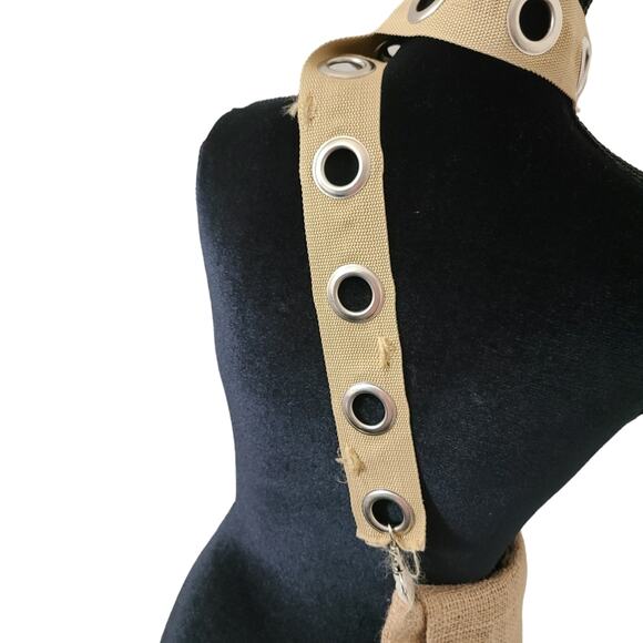 Burlap Wide Crossbody Silver Tone Grommets  Large Fabric Flower Purse Bag Boho - Picture 3 of 13